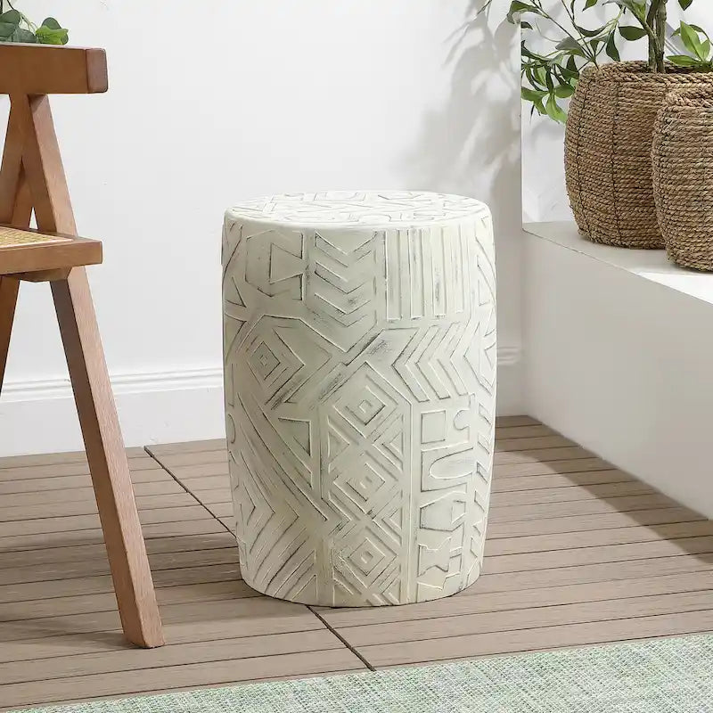 Yoli 17.75 Transitional Bohemian Geometric Drum Garden Stool, by JONATHAN Y