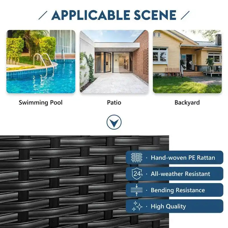 Bain de soleil d'extérieur en rotin PE avec auvent réglable, salon double
