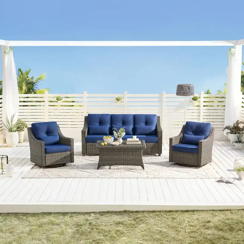 Ensembles de canapés de conversation Murphy 4 pièces en résine tressée pour patio extérieur