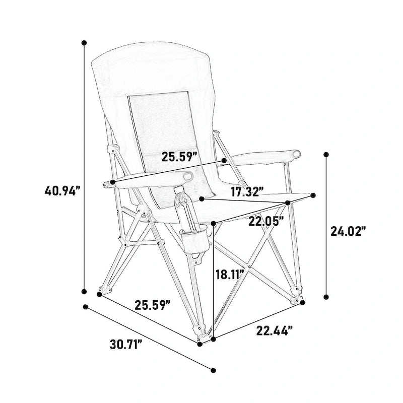 Chaise pliante portable avec porte-gobelet, supporte jusqu'à 113 kg (250 lb)
