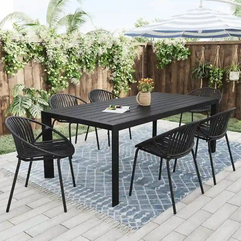 7 Pieces Outdoor Modern Metal and Polypropylene Dining Set