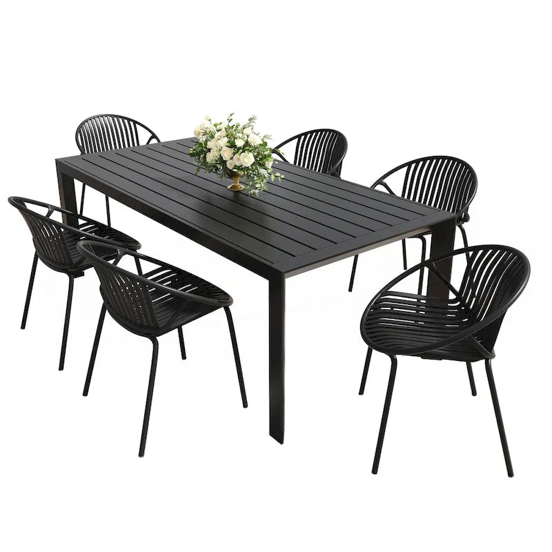 Ensemble de salle à manger d'extérieur moderne 7 pièces en métal et polypropylène