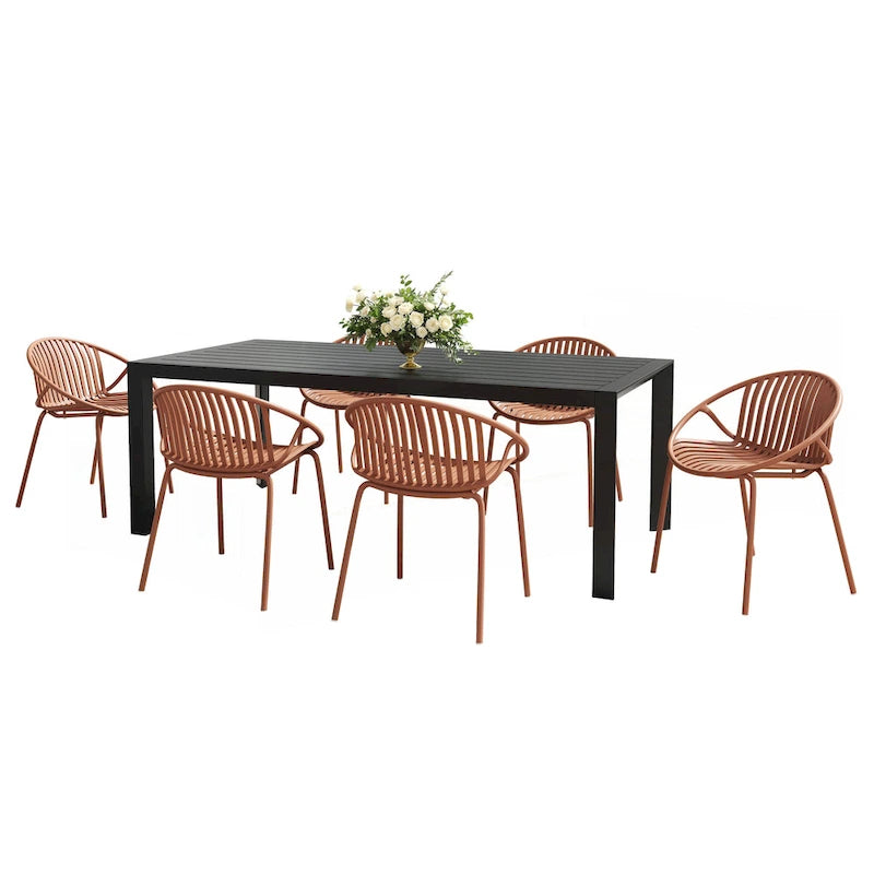 Ensemble de salle à manger d'extérieur moderne 7 pièces en métal et polypropylène