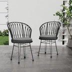 TAVON CHAIR 2PCS Set with Cushions Gray PE Rattan and Iron Outdoor Garden Furniture Boho Industrial Style