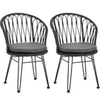 Ensemble de 2 chaises TAVON avec coussins, en rotin PE gris et fer, mobilier de jardin style bohème industriel