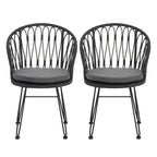 Ensemble de 2 chaises TAVON avec coussins, en rotin PE gris et fer, mobilier de jardin style bohème industriel