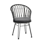 Ensemble de 2 chaises TAVON avec coussins, en rotin PE gris et fer, mobilier de jardin style bohème industriel