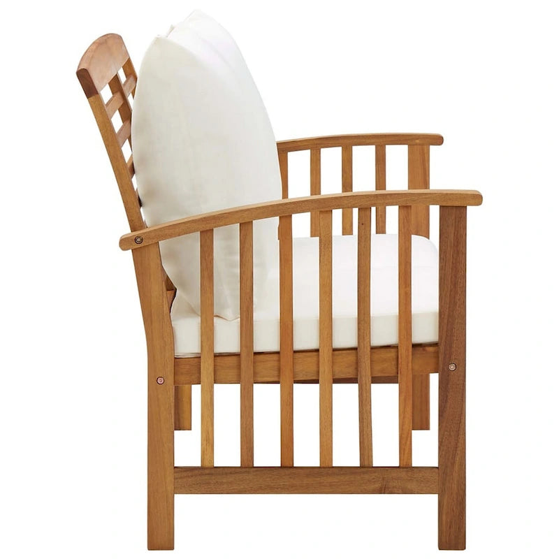 Banc d'extérieur Mia, coussins gris, bois massif brun, 119 cm