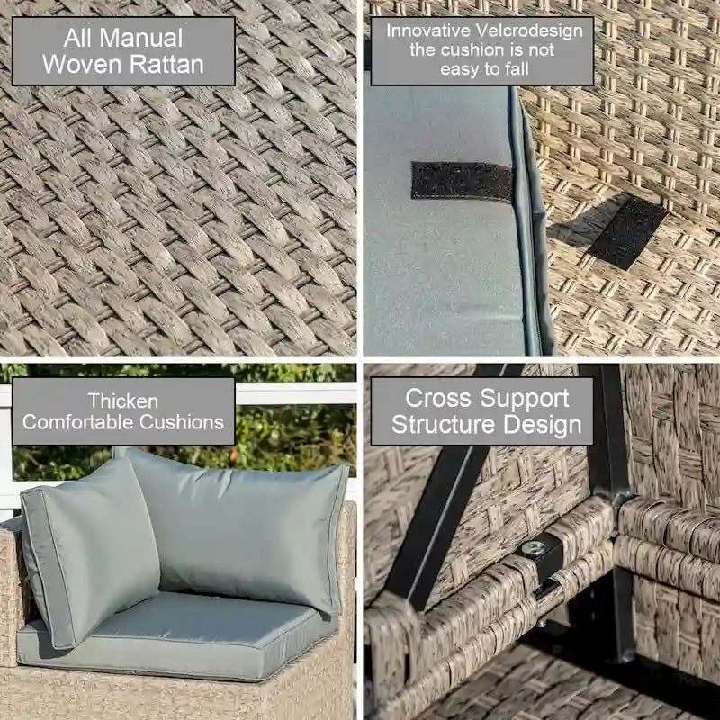 Ensemble de mobilier de jardin 12 pièces, canapé d'angle en rotin tressé PE avec coussins imperméables et 2 tables basses