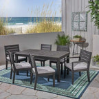 Outdoor Acacia Wood Furniture Sets, 7 Piece Expandable Dining Set with Waterproof Cushion and Rectangular Table