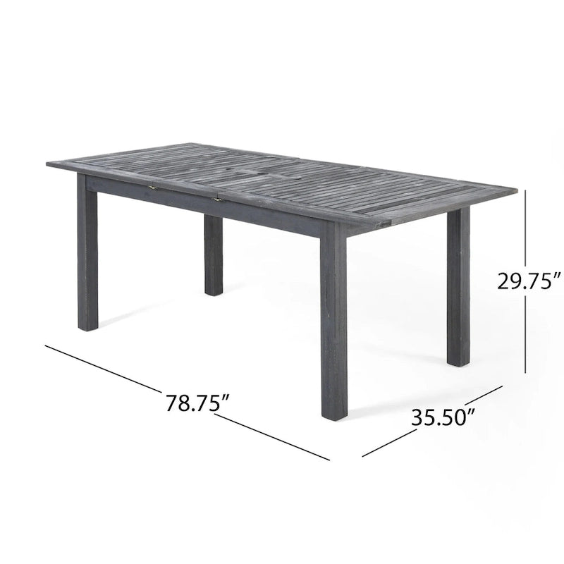 Ensemble de mobilier de jardin en bois d'acacia, ensemble de salle à manger extensible 7 pièces avec coussin imperméable et table rectangulaire