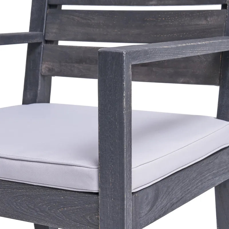 Ensemble de mobilier de jardin en bois d'acacia, ensemble de salle à manger extensible 7 pièces avec coussin imperméable et table rectangulaire