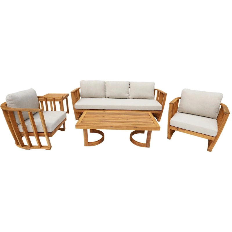 Ensemble de canapé d'angle moderne d'extérieur 5 pièces en bois d'acacia avec deux tables