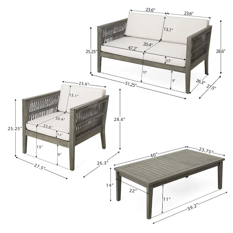 Ensemble de mobilier de jardin 4 pièces avec table basse
