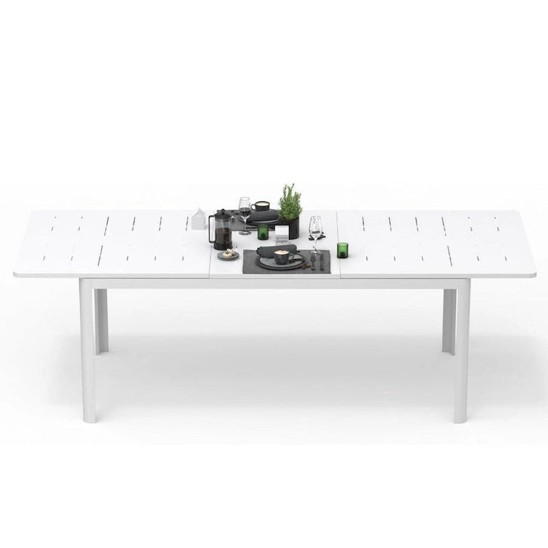 Table extensible de salle à manger pour patio, table d'extérieur rectangulaire en métal et aluminium pour 6 à 8 personnes, idéale pour véranda, pelouse, jardin ou bistro.