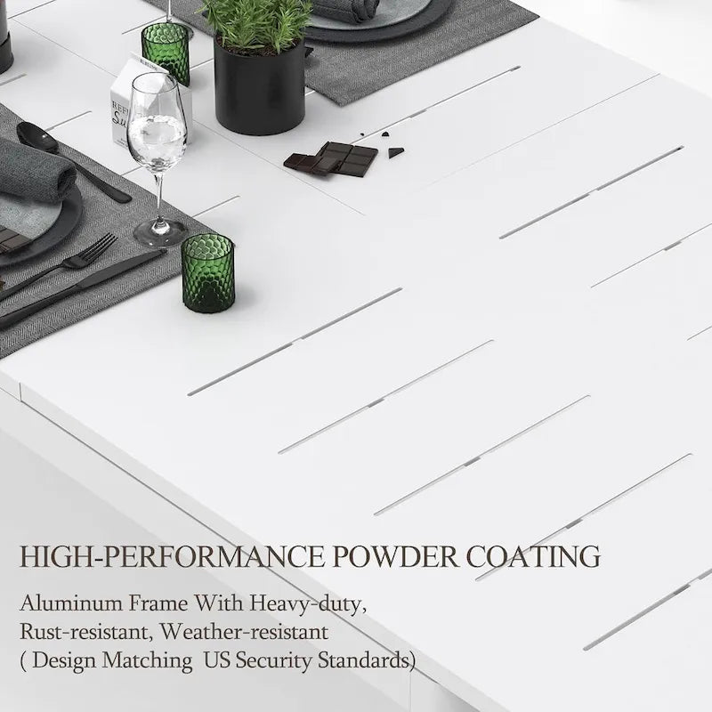 Table extensible de salle à manger pour patio, table d'extérieur rectangulaire en métal et aluminium pour 6 à 8 personnes, idéale pour véranda, pelouse, jardin ou bistro.