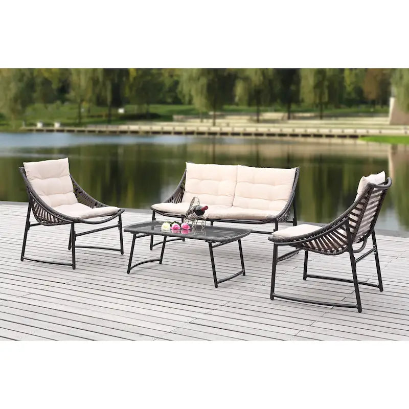 Ensemble de jardin SAFAVIEH Hildrun en rotin, 4 pièces - 28 cm (L) x 30 cm (P) x 50 cm (H)