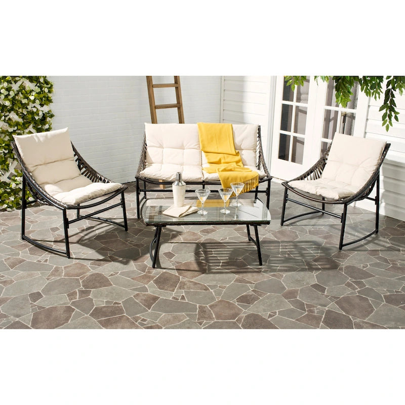 Ensemble de jardin SAFAVIEH Hildrun en rotin, 4 pièces - 28 cm (L) x 30 cm (P) x 50 cm (H)
