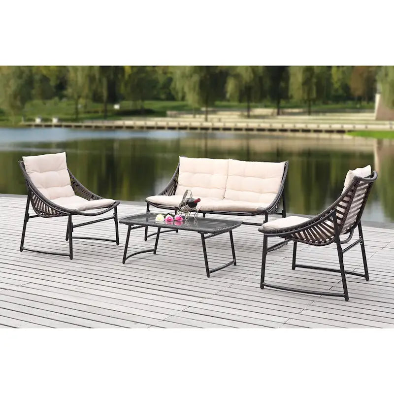 Ensemble de jardin SAFAVIEH Hildrun en rotin, 4 pièces - 28 cm (L) x 30 cm (P) x 50 cm (H)