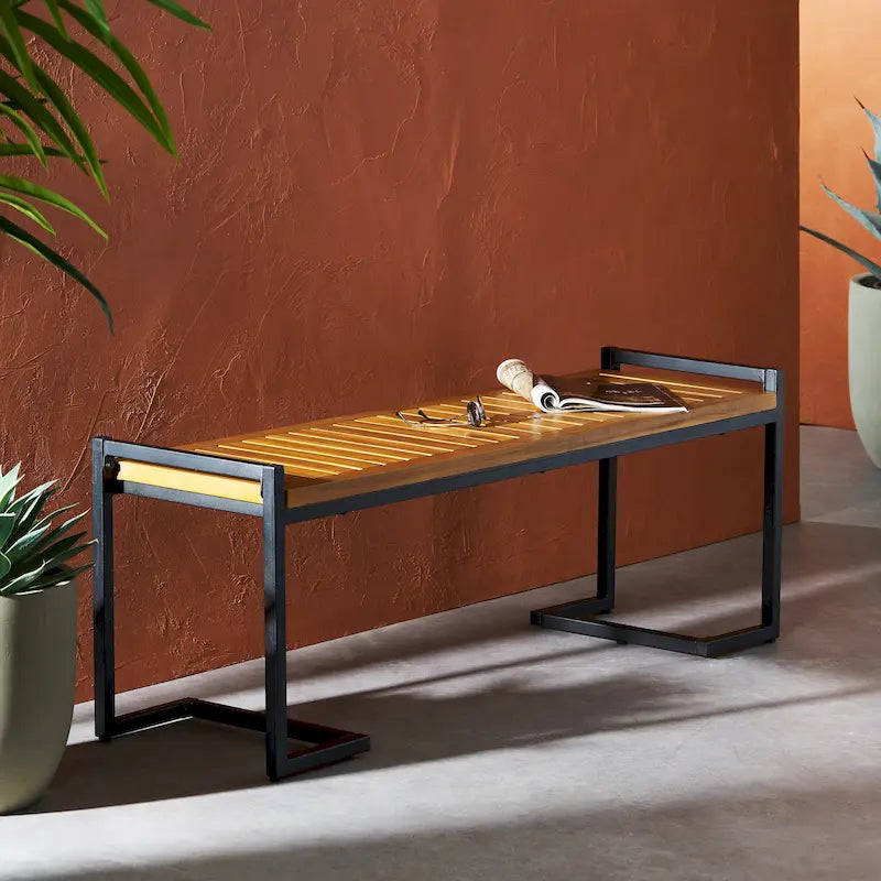 Banc Kuehn en bois d'acacia et fer forgé par Christopher Knight Home