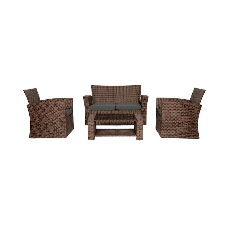 Ensemble de conversation de patio Grandview Outdoor 4 pièces marron avec coussins