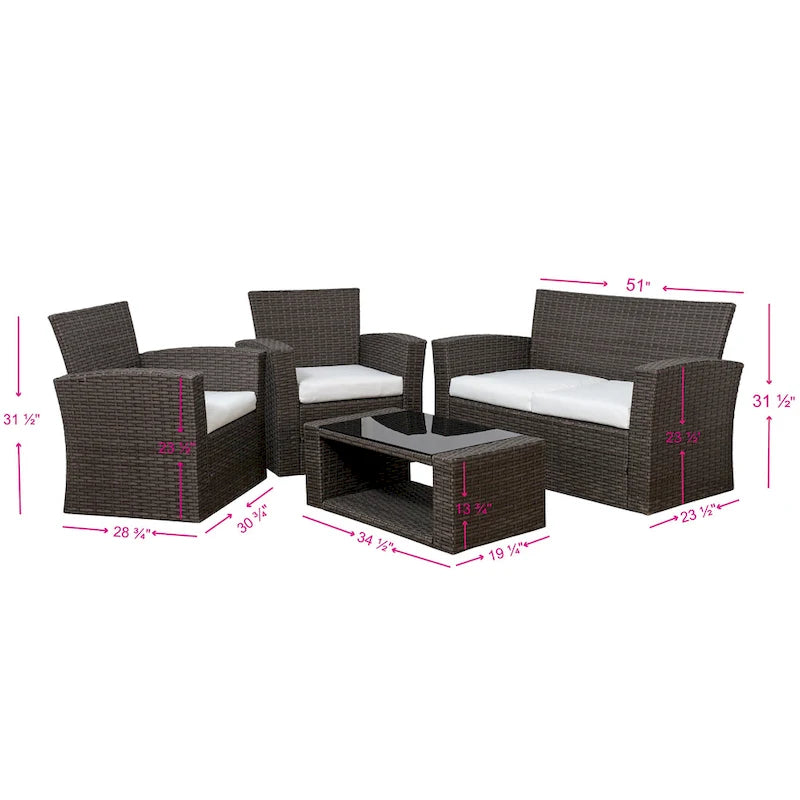 Ensemble de conversation de patio Grandview Outdoor 4 pièces marron avec coussins