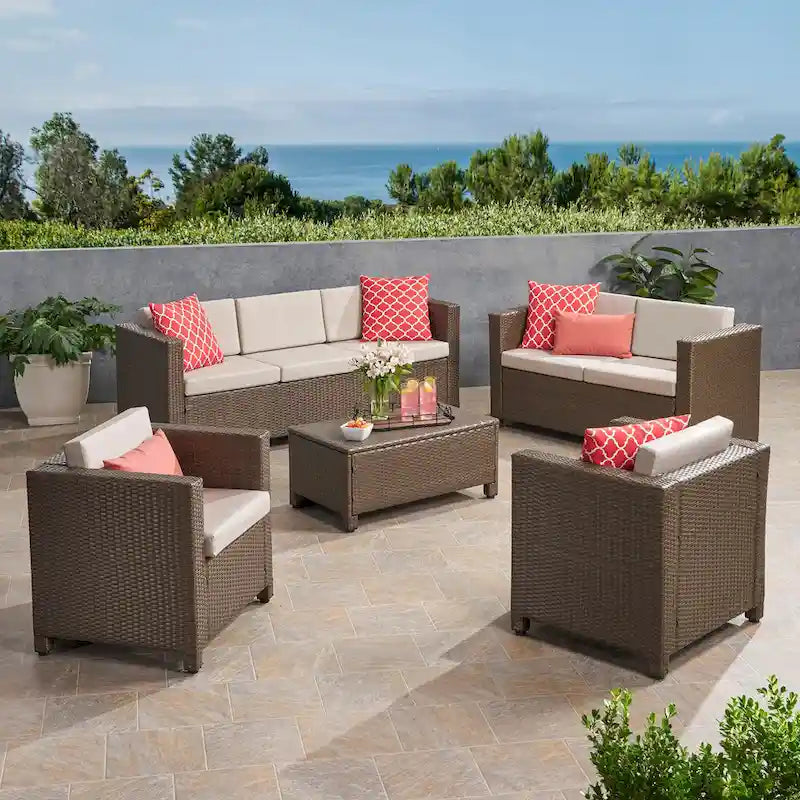 Puerta Outdoor 7-seater Cushioned Wicker Sofa Chat Set by Christopher Knight Home