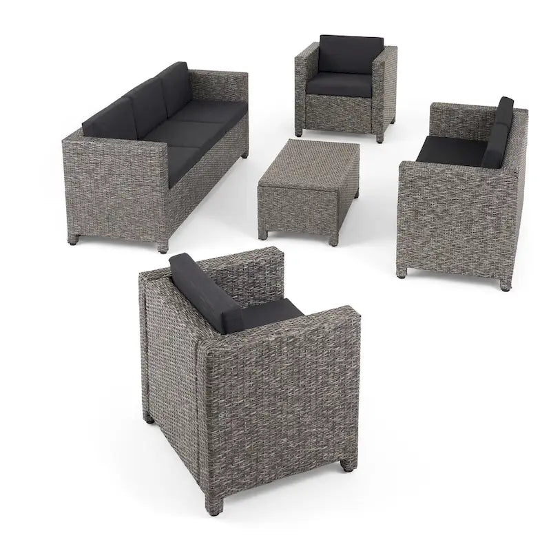 Ensemble de conversation Puerta Outdoor 7 places en résine tressée avec coussins, par Christopher Knight Home