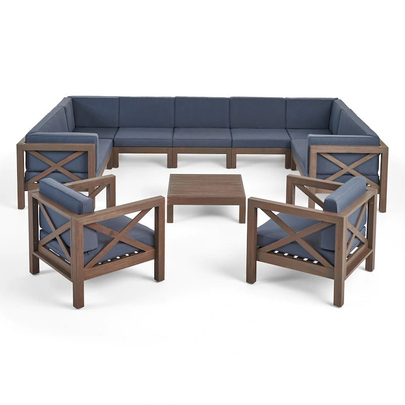 Ensemble canapé d'angle et fauteuil club 11 places en bois d'acacia Brava Outdoor de Christopher Knight Home