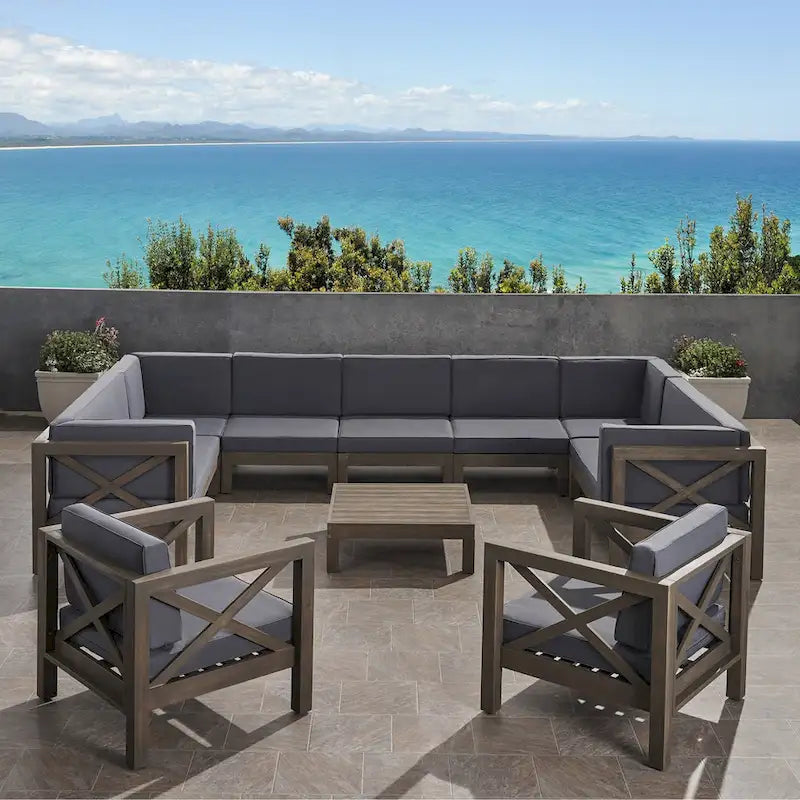 Ensemble canapé d'angle et fauteuil club 11 places en bois d'acacia Brava Outdoor de Christopher Knight Home