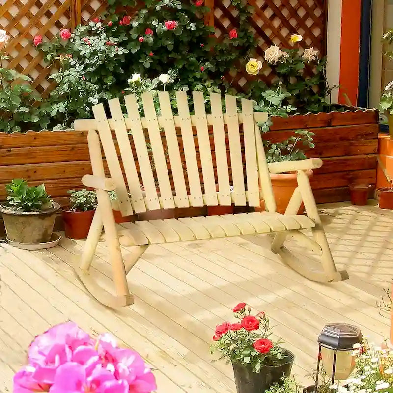 Banc à bascule Adirondack en bois Outsunny pour 2 personnes, style rustique, design à lattes