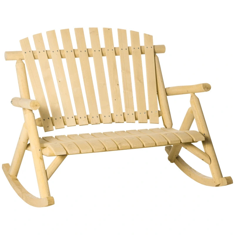 Banc à bascule Adirondack en bois Outsunny pour 2 personnes, style rustique, design à lattes