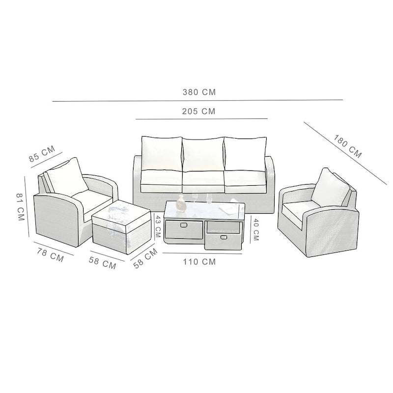 Canapé d'angle de patio 5 pièces avec table d'appoint de rangement