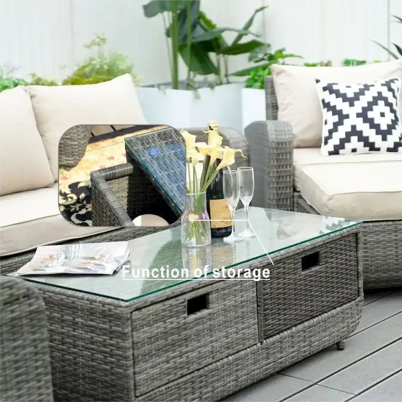 Canapé d'angle de patio 5 pièces avec table d'appoint de rangement