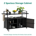 Chariot de bar d'extérieur portable en osier avec roulettes et armoire de rangement