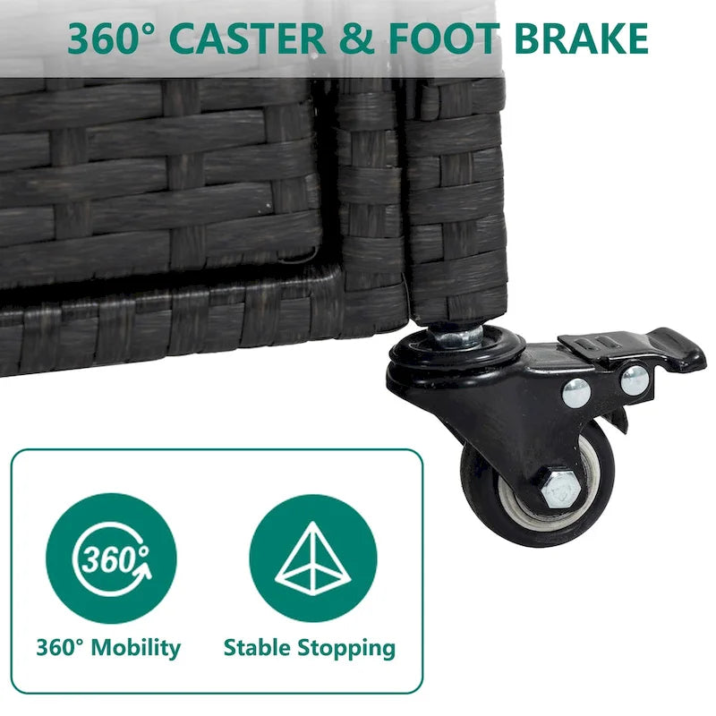 Chariot de bar d'extérieur portable en osier avec roulettes et armoire de rangement