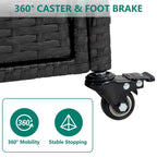 Chariot de bar d'extérieur portable en osier avec roulettes et armoire de rangement