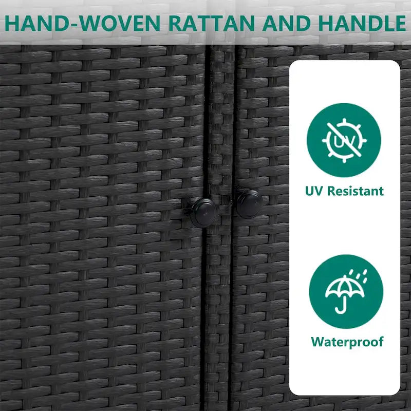 Chariot de bar d'extérieur portable en osier avec roulettes et armoire de rangement