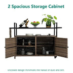 Chariot de bar d'extérieur portable en osier avec roulettes et armoire de rangement