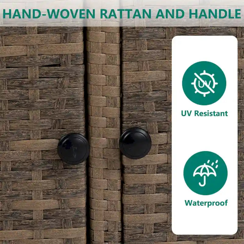 Chariot de bar d'extérieur portable en osier avec roulettes et armoire de rangement