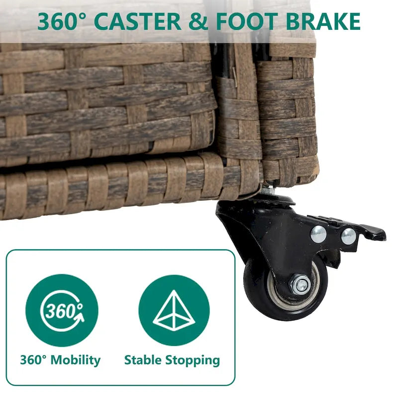 Chariot de bar d'extérieur portable en osier avec roulettes et armoire de rangement