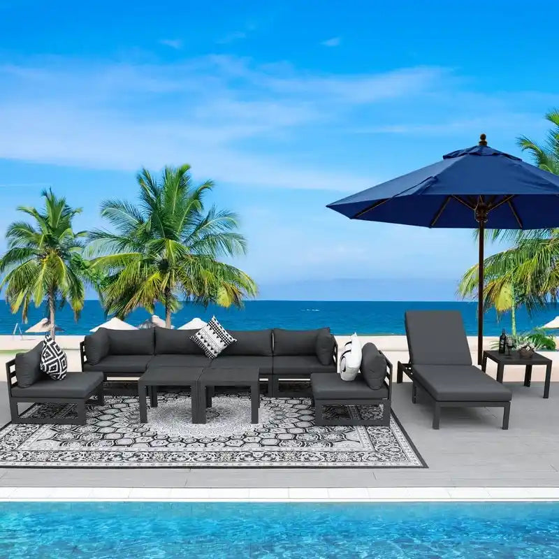 Ensemble de mobilier de jardin FINCATI en aluminium de luxe avec table basse et canapé de conversation.