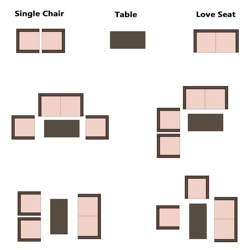 Ensemble de conversation d'extérieur 4 pièces en rotin tressé marron avec coussin kaki