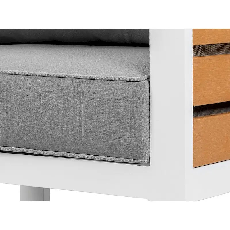 Fauteuil d'extérieur avec coussin et oreiller, entièrement en aluminium, imitation bois