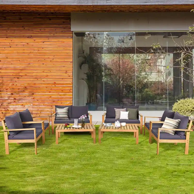 Costway 8PCS Patio Furniture Set Acacia Wood Thick Cushion Loveseat - See Details