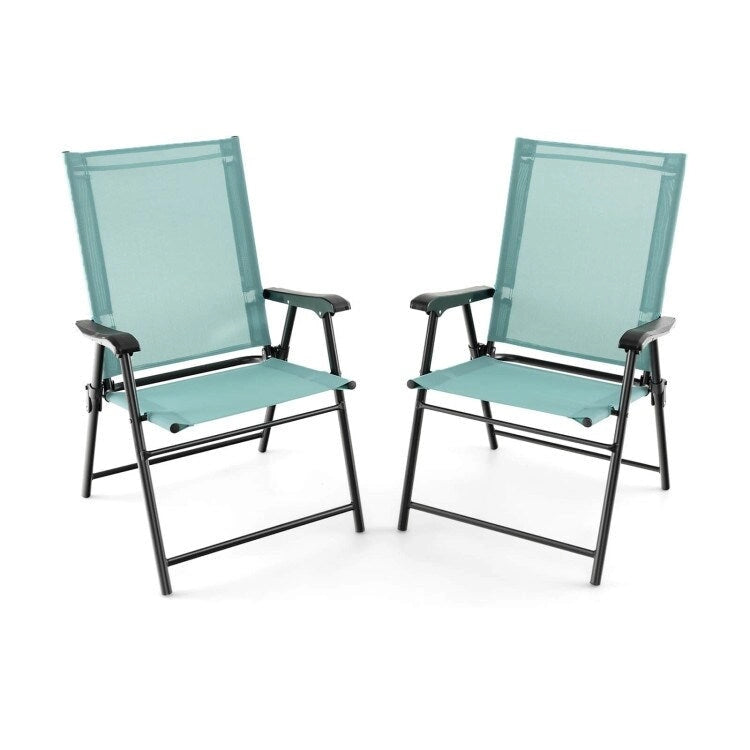 Ensemble de 2 chaises de salle à manger de patio avec accoudoirs et cadre en métal - Bleu - 25,5 x 24 x 37 (L x l x H)