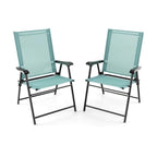 Ensemble de 2 chaises de salle à manger de patio avec accoudoirs et cadre en métal - Bleu - 25,5 x 24 x 37 (L x l x H)