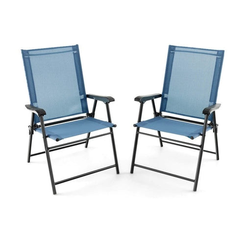 Ensemble de 2 chaises de salle à manger de patio avec accoudoirs et cadre en métal - Bleu - 25,5 x 24 x 37 (L x l x H)