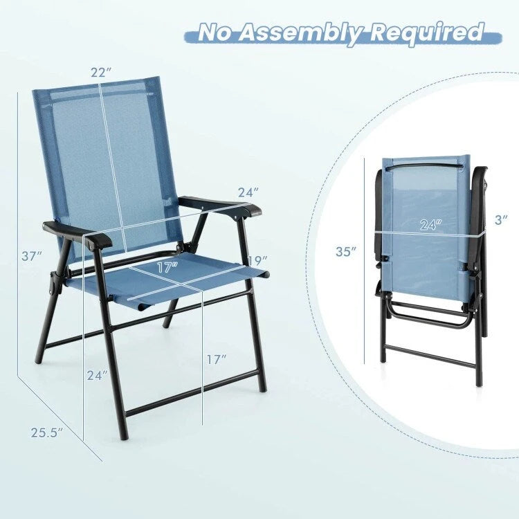 Ensemble de 2 chaises de salle à manger de patio avec accoudoirs et cadre en métal - Bleu - 25,5 x 24 x 37 (L x l x H)