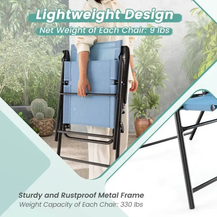 Ensemble de 2 chaises de salle à manger de patio avec accoudoirs et cadre en métal - Bleu - 25,5 x 24 x 37 (L x l x H)